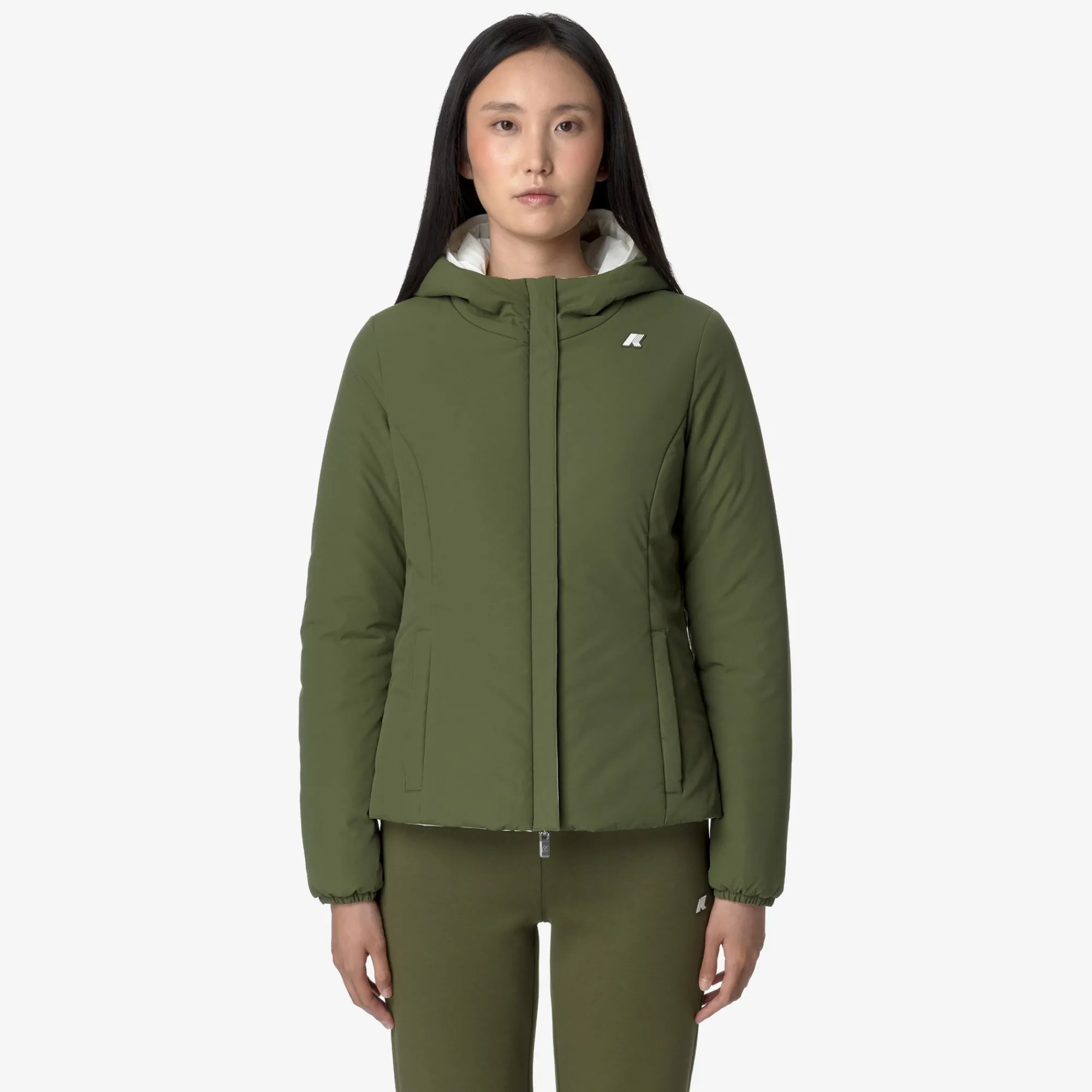 K-Way LILY ST WARM REVERSIBLE Whitegardenia-greencypress