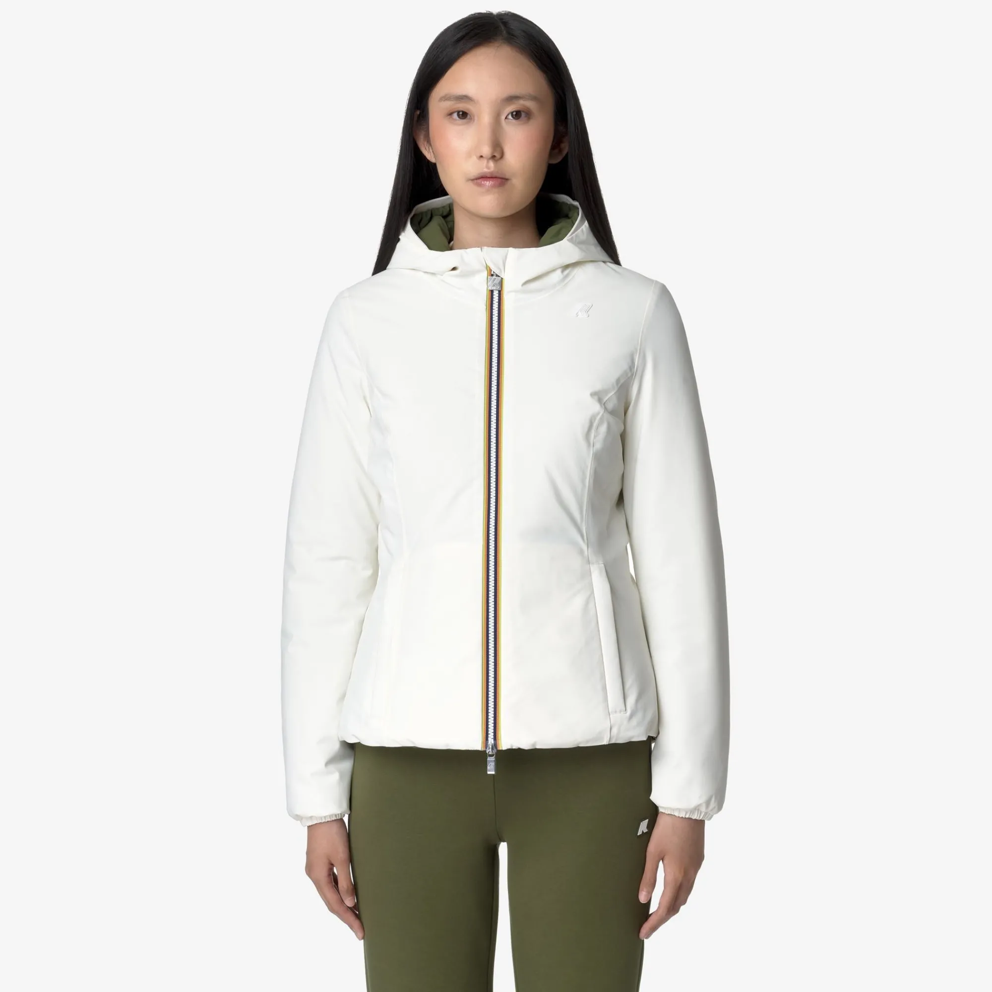 K-Way LILY ST WARM REVERSIBLE Whitegardenia-greencypress