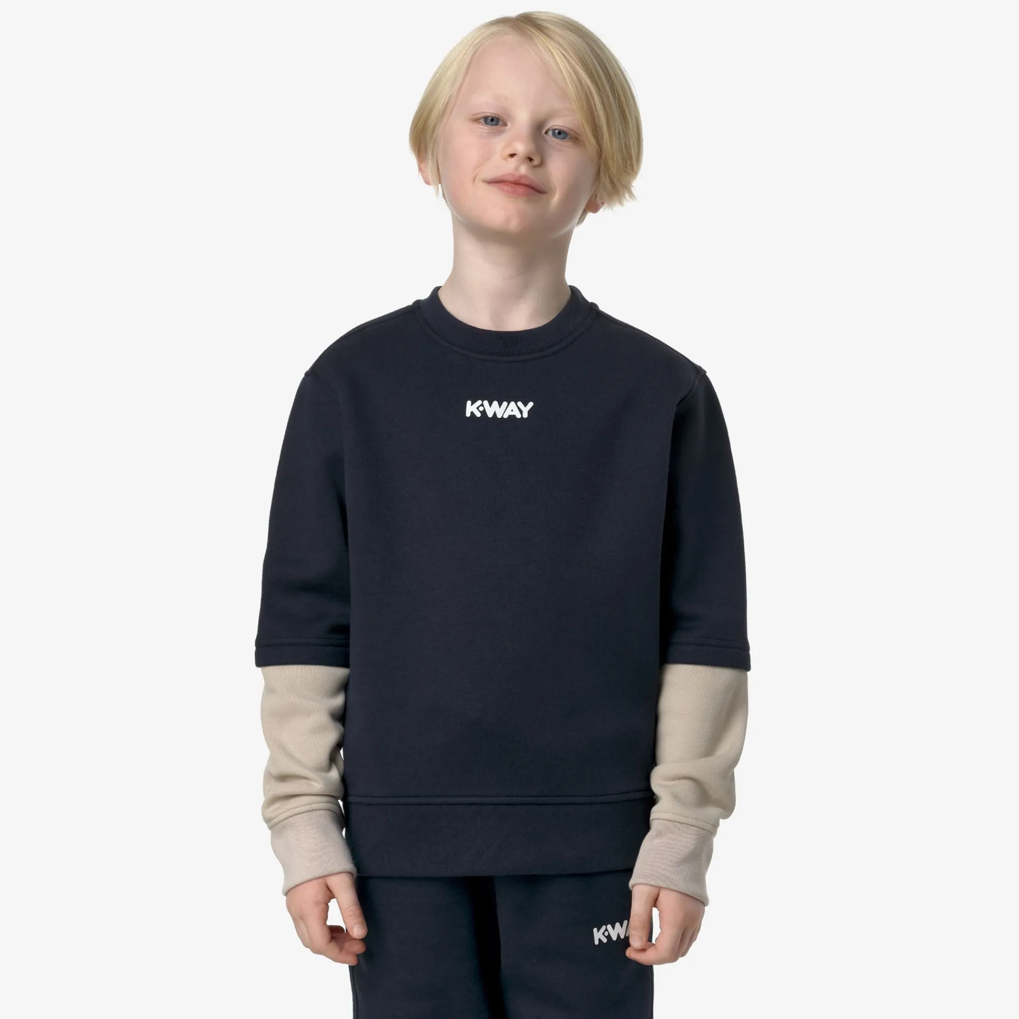 New K-Way P. BRIEG PC LETTERING Bluedepth-beigegrey