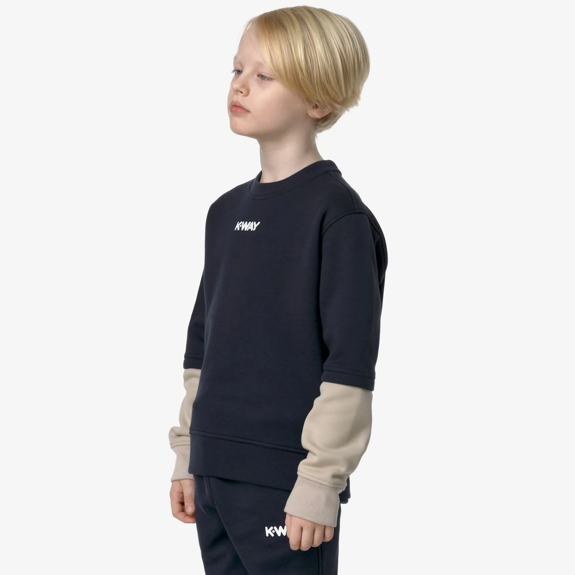 New K-Way P. BRIEG PC LETTERING Bluedepth-beigegrey