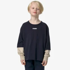 Online K-Way P. ELMER PEACH REVERSIBLE SLEEVE Bluedepth-beigegrey