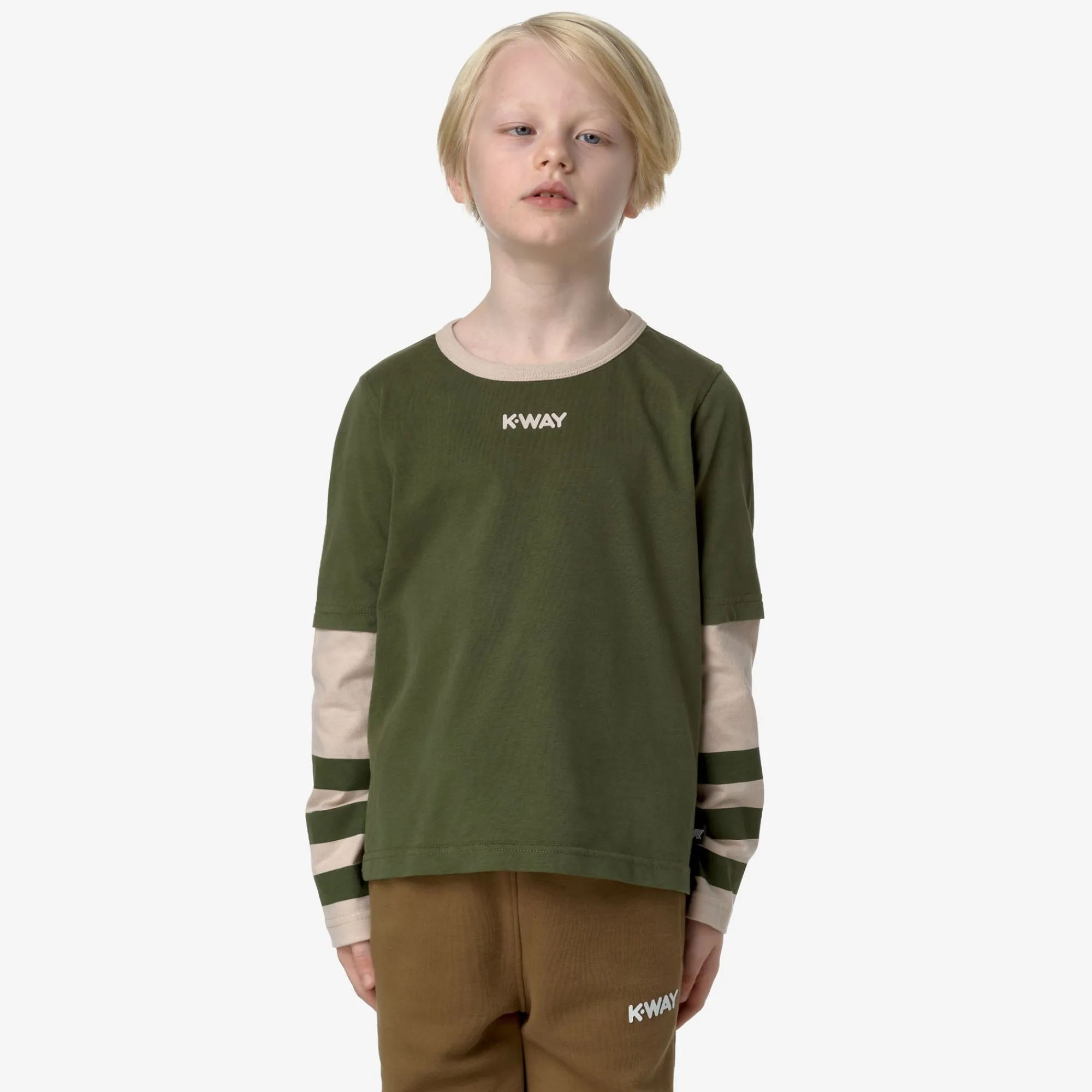 New K-Way P. ELMERINE PEACH REVERSIBLE SLEEVES Greencypress-pinktint