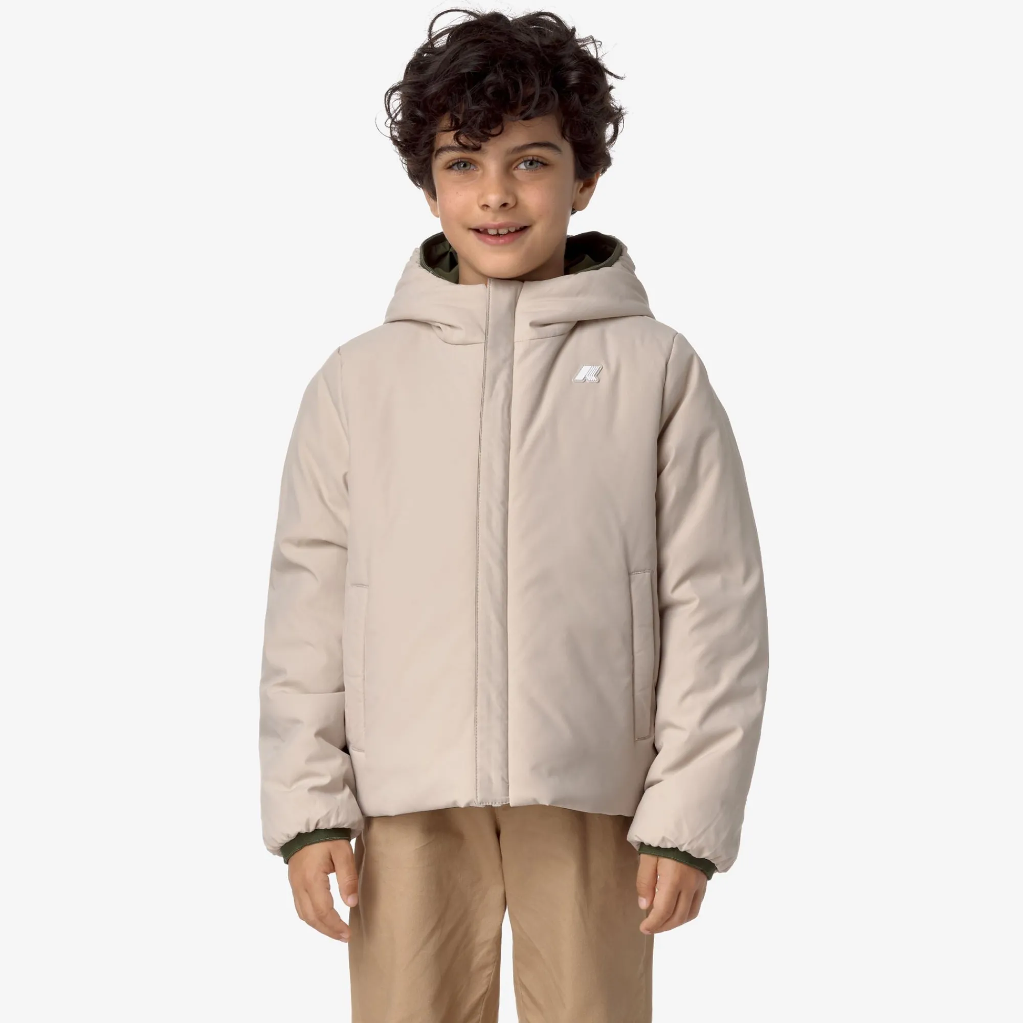 New K-Way P. JACK ST WARM REVERSIBLE Greencypress-beigegrey
