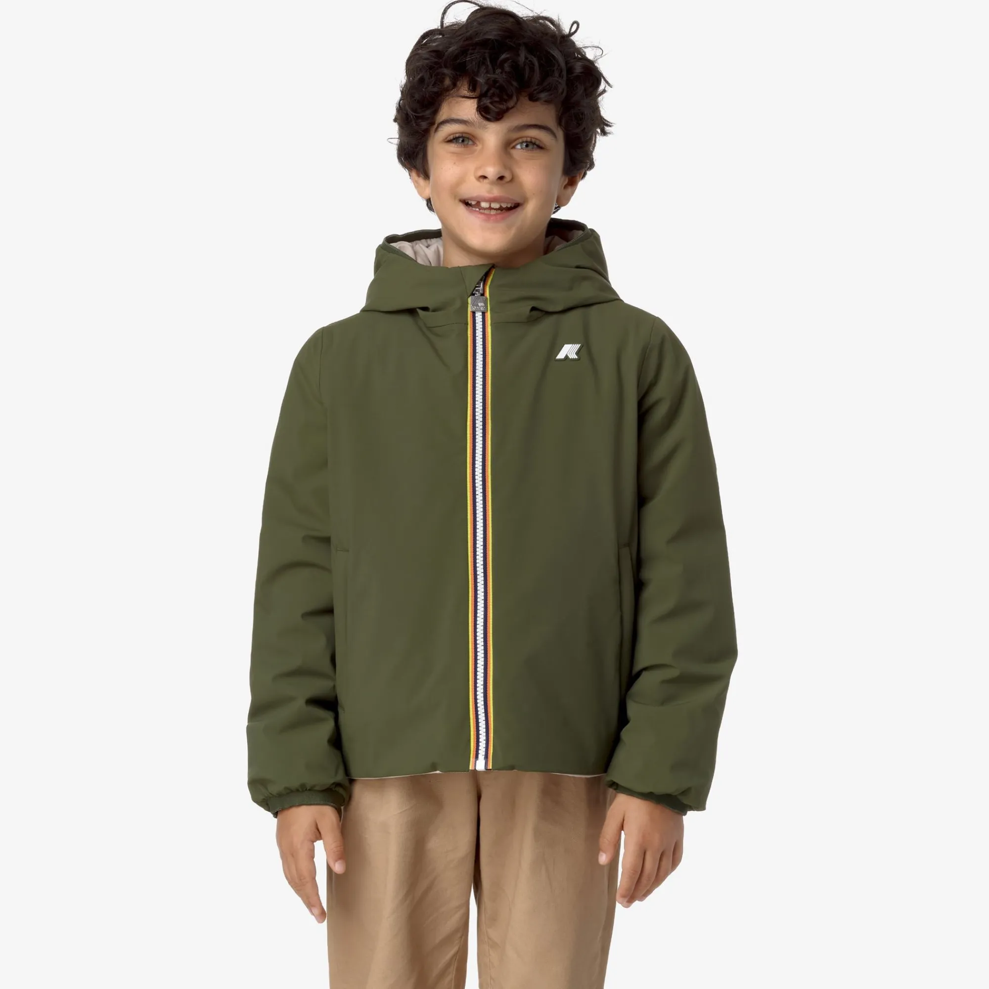 New K-Way P. JACK ST WARM REVERSIBLE Greencypress-beigegrey