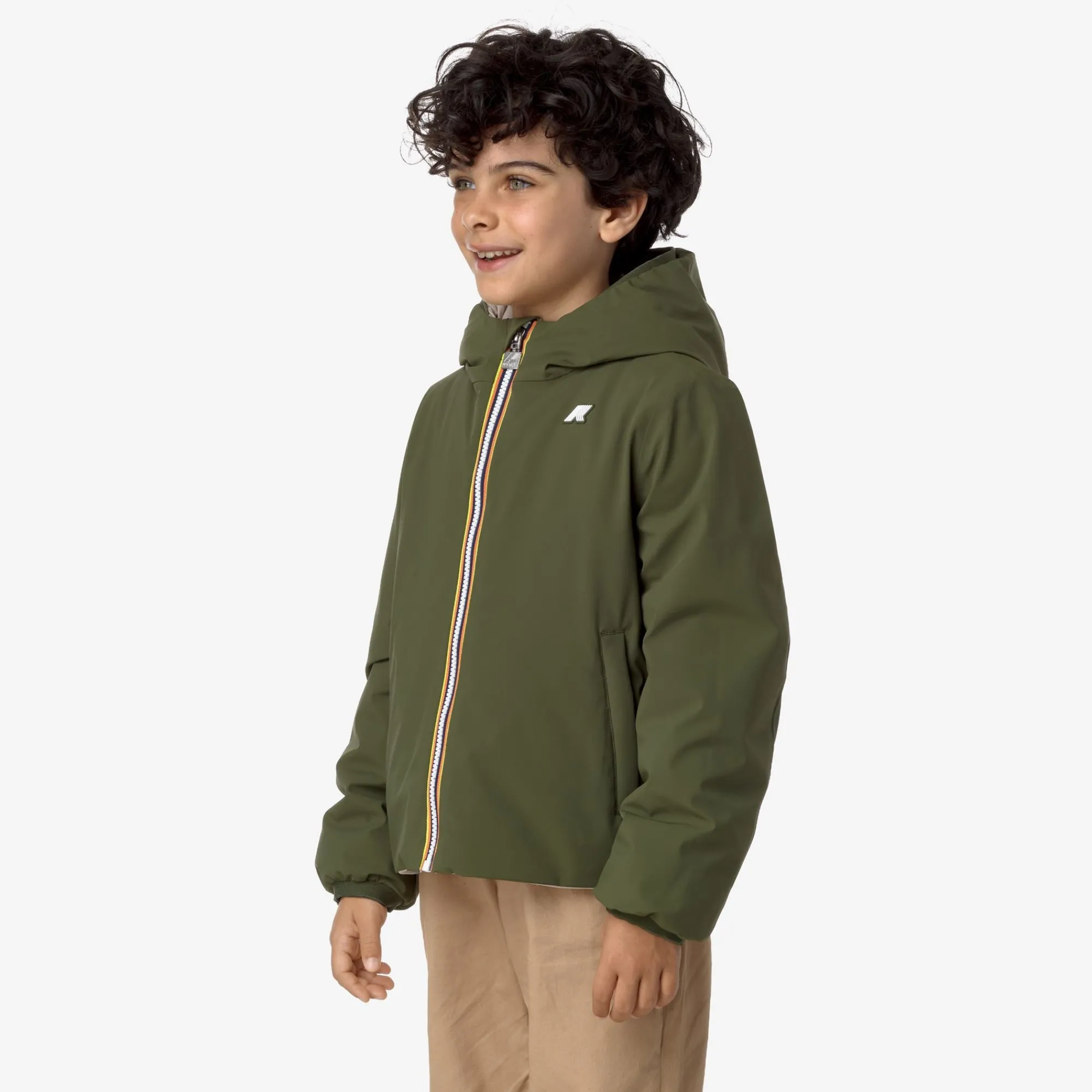New K-Way P. JACK ST WARM REVERSIBLE Greencypress-beigegrey